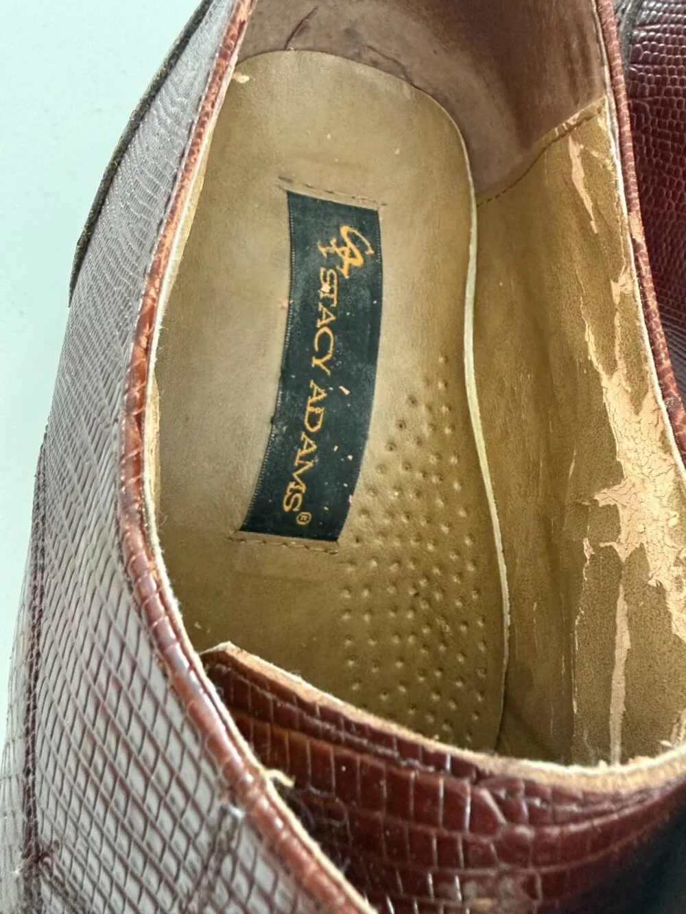 Vintage Stacy Adams Genuine Snakeskin Leather Oxford Shoes Brown Wingtip 10.5 M
